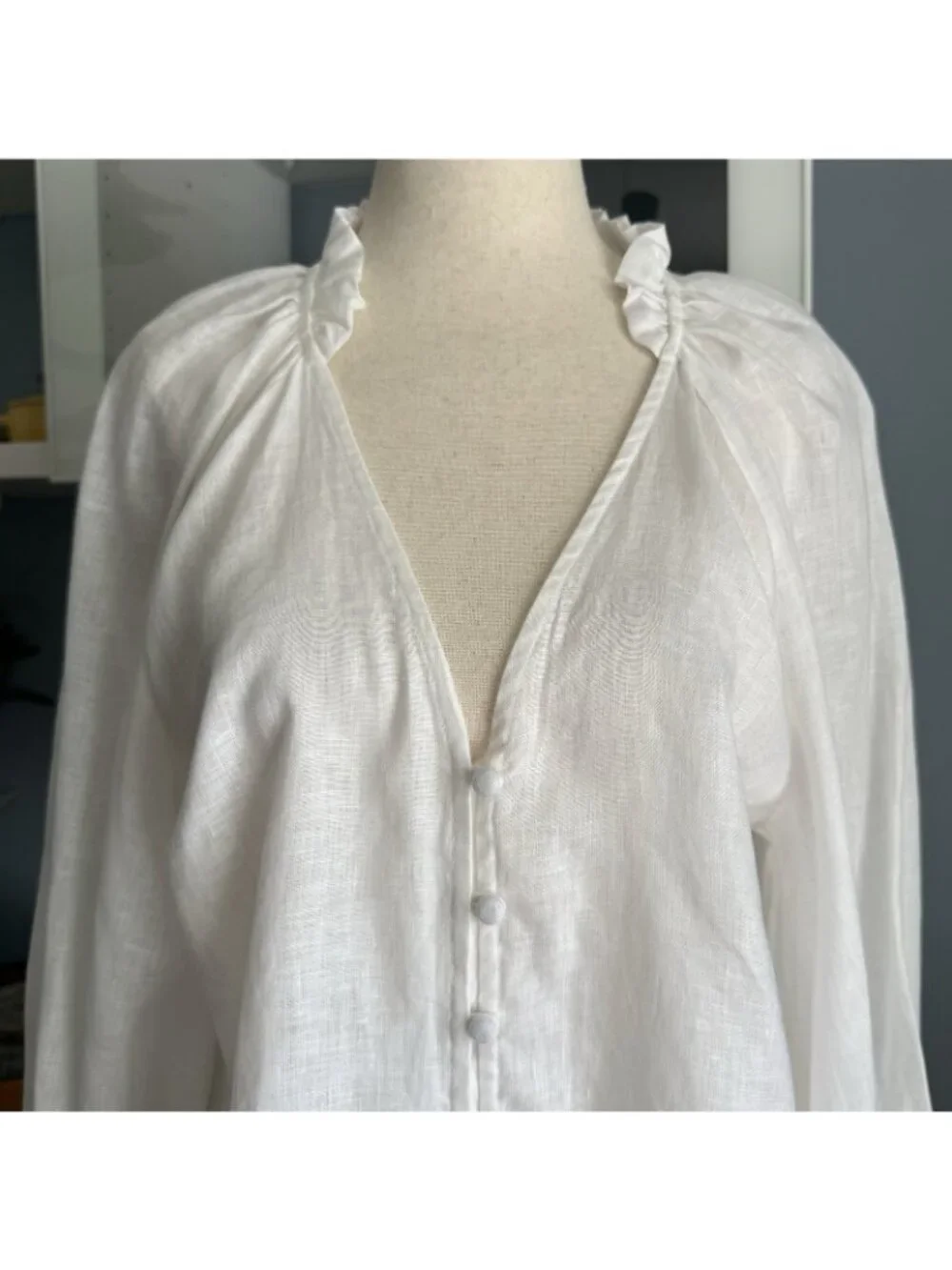 Anthropologie Maeve The Audie Linen Puff Sleeve Blouse White